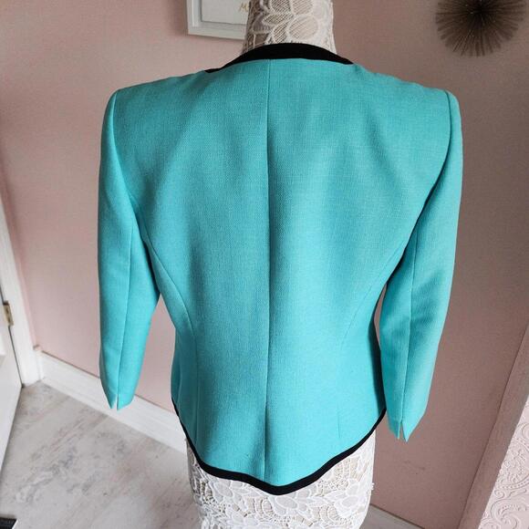 LKNW Nipon Boutique teal black scallop blazer jacket open 8 adorable - Picture 4 of 8